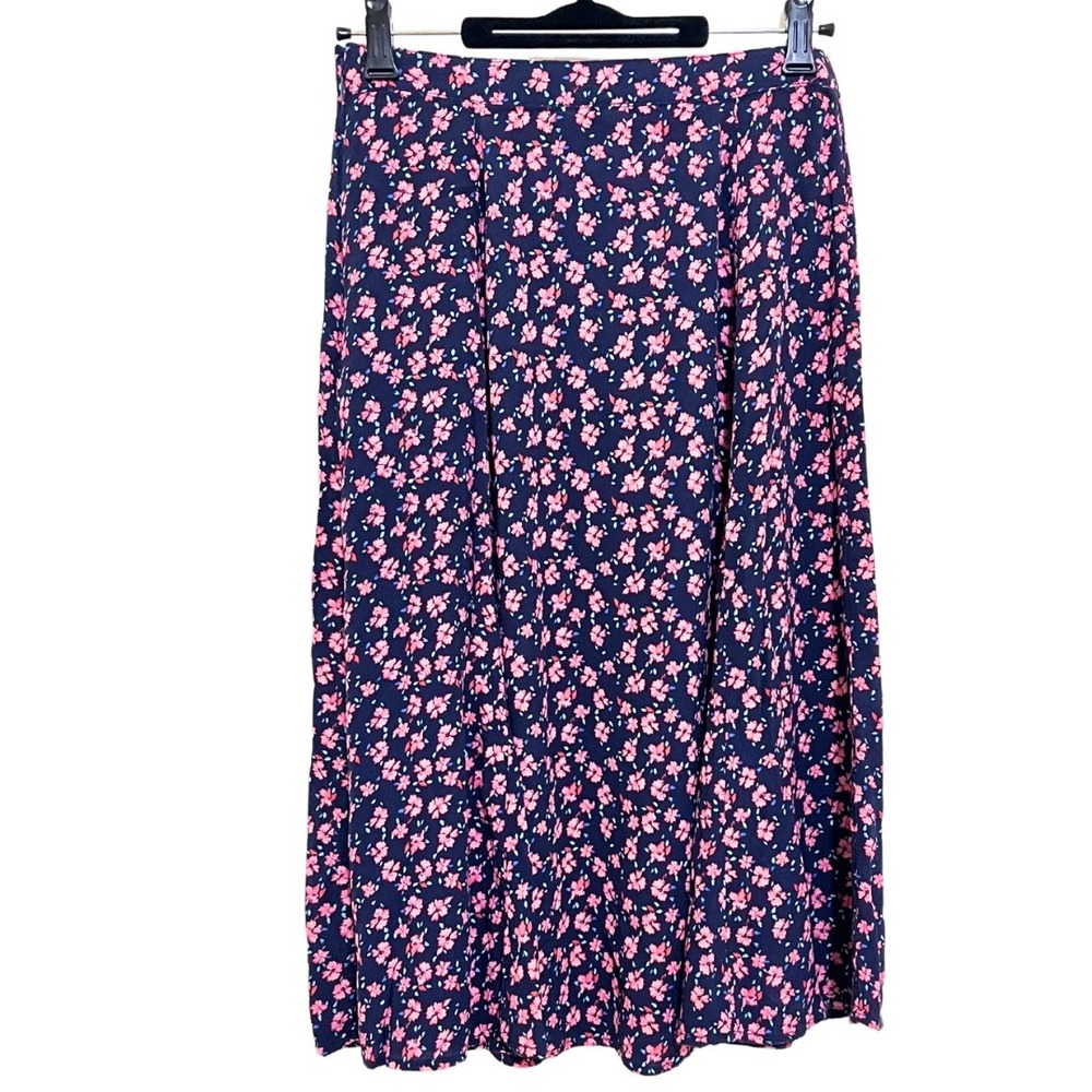 Gap Floral Flowy Cottagecore Navy Blue & Hot Pink Midi Circle Skirt – XS Petite